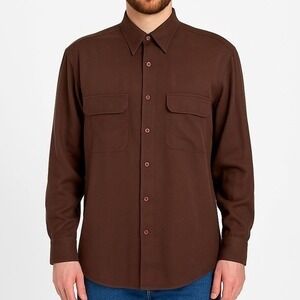 Vintage 90s Burma Bibas 100% Silk Safari Shirt Safari Men Small Pocket Brown